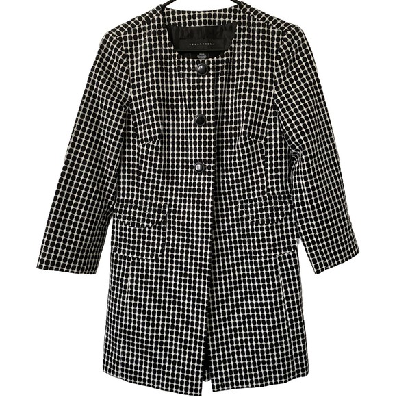 Apostrophe Women’s Geo Black White Cotton‎ Lined Coat Size Small Buttons Fashion - Picture 1 of 15